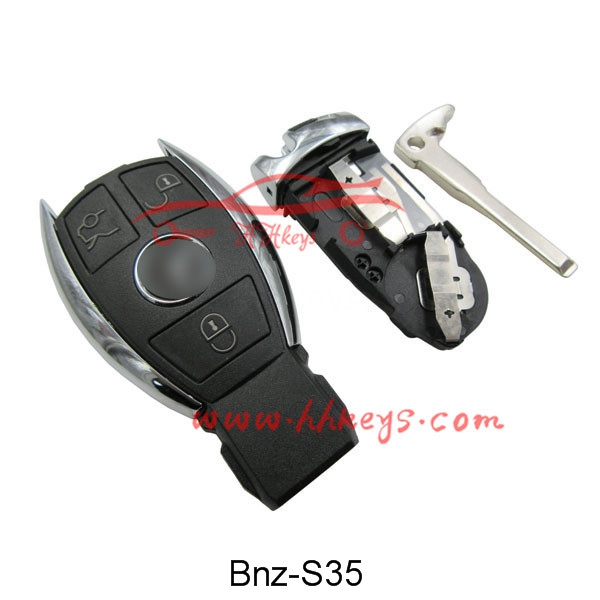 Benz 3 Button Smart Remote Key Fob Shell With Logo(With Battery Clip, With Blade)