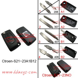 Citroen / Peugeot 3 Vifungo Flip magari Key Housing (Mwanga Button)