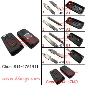 Citroen / Peugeot 2 Botymau Flip Fob Anghysbell Car Allweddol Achos