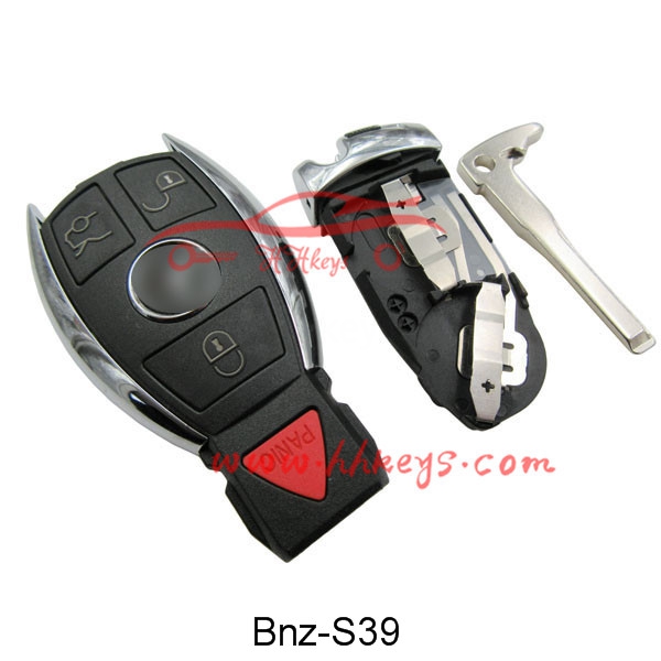 Benz 3+1 Button Smart Remote Key Shell Case With Logo(With Battery Clip, With Blade)