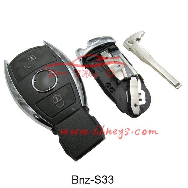 Benz 2 Button Smart Car Key Fob With Logo(With Battery Clip, With Blade)