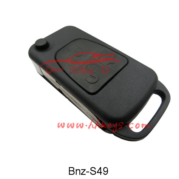 Benz 3 Button Flip Key Shell With HU39 Blade No Logo