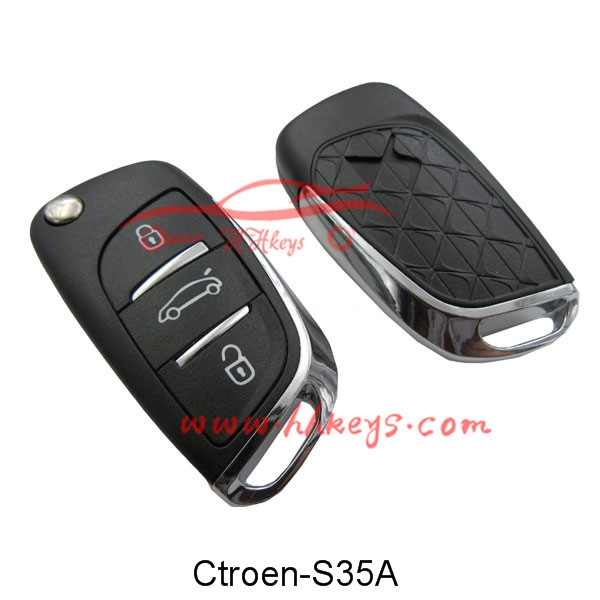 Citroen/Peugeot DS Logo 3 Button Flip Folding Key Fob Replacement (VA2)