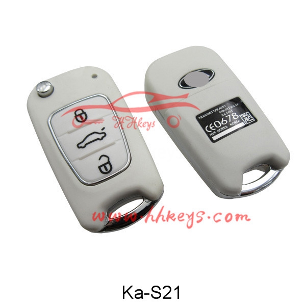 Kia White 3 Buttons Flip Remote Key Shell Button With Metal Edge (HYN6)