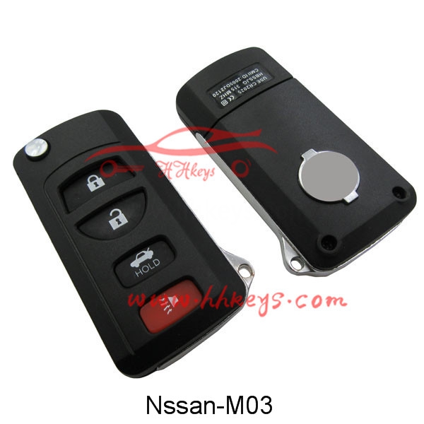 Nissan 3+1 Buttons Modified Flip Key Shell With Sticker